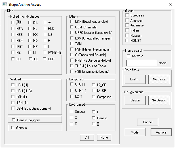 Filter to access cross-section archive